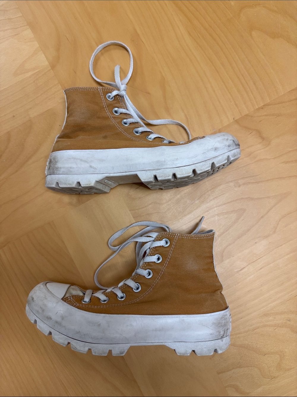 Converse Chunky Platform High-Top Sneakers in Mustard Yellow